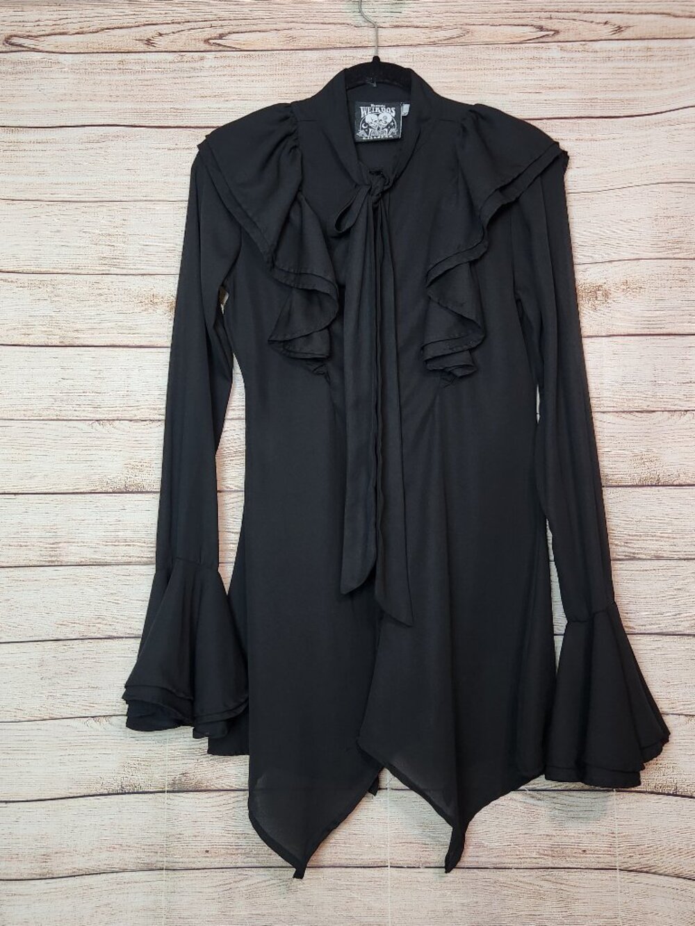 We Are The Weirdos Killstar Sheer Chiffon Button Up Ruffled Bell Sleeve Goth XS